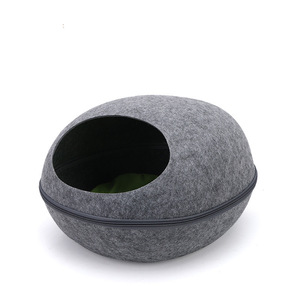 Cat <b>Bed</b> Round Felt Pet House With Cotton <b>Pad</b> All Season Removable Washable Eggshell Shape - Product Image 5