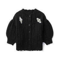 Personnalisable Printemps Eté Automne Hiver Tricots Diamant Côtelé Garniture Manches Bouffantes Pull Top Casual Made Laine-par Fabricant