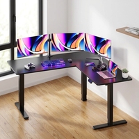 Bureau debout électrique à double moteur en forme de L Noir Hauteur réglable Bureau ergonomique assis-debout Grand bureau d'angle de bureau debout