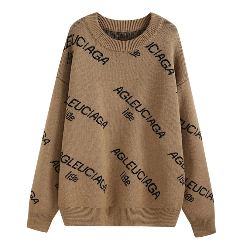 OEM & ODM-suéter personalizado de manga larga para mujer, ropa de punto de Jacquard de cuello redondo, Jersey de punto