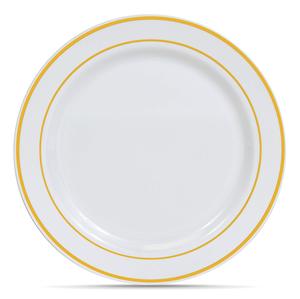 Einweg-PS-Kunststoff Runde Teller 26 cm Weiß mit Goldrand Modernes Design BPA-frei Lebensmittelecht für Hochzeiten und Feiern - Product Image 2