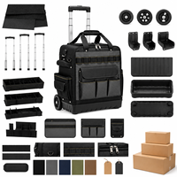 Sac à outils roulant portable avec poignée télescopique, sac à outils à roulettes robuste, noir, multi-poches, rangement mobile professionnel