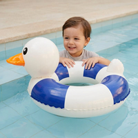 Bouée de bain gonflable en PVC pour bébé, motif canard rayé bleu et blanc, jouet de piscine et de plage pour nourrisson