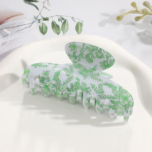 Pince à cheveux géométrique rétro bleue et blanche en plastique, pince requin pour usage quotidien, accessoires capillaires pour femmes - Product Image 5