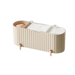 Caja de almacenamiento de almohadillas de algodón de lujo con tapa, organizador de maquillaje de plástico para escritorio, diseño de cajón para almacenamiento de cosméticos - Product Image 1