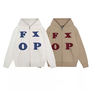 Sudadera con Capucha Extra Grande, Transpirable, con Letras Bordadas, 100% Algodón de Alta Calidad del Fabricante, 420 g/m², con Cierre y Estilo Desgastado - Product Image 1