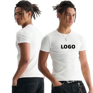 High Quality Heavy Cotton Ribbed <strong>Round</strong> <strong>Neck</strong> Slim Fit <strong>White</strong> <strong>T</strong> <strong>Shirt</strong> Cropped <strong>T</strong> <strong>Shirt</strong> for Men Personalized - Product Image 1