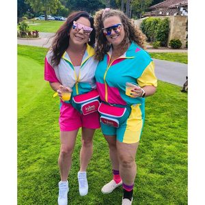 Conjunto Deportivo de 2 Piezas para Mujer, Estilo Color Block de los 80, Chaqueta Ligera con Cierre y Pantalones Cortos Transpirables, Atuendo de Verano - Product Image 5