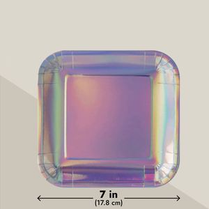 FDA Approved 350gsm White Holographic Foil Square Metallic Silver <b>Disposable</b> <b>Plate</b> 7-Inch Square Party Supplies - Product Image 3