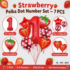 Set de 7 Globos de Número con Diseño de Fresa y Puntos, con Empaque de Cartulina, para Decoración de Fiestas Infantiles - Product Image 2