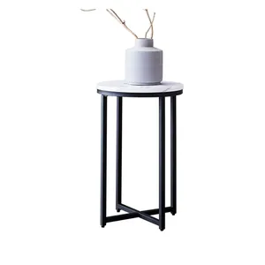 White Marble Finish End Table with Metal Frame Small Coffee Round Side Table coffee table round marble