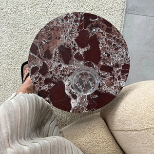 <span class=keywords><strong>Tavolino</strong></span> <span class=keywords><strong>Laterale</strong></span> in Marmo Kumusi, Lussuoso <span class=keywords><strong>Tavolino</strong></span> in Marmo Naturale Rosso Levanto per Camera da Letto - Product Image 4