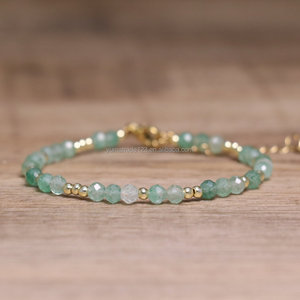 Bracelet délicat en perles de quartz rose naturel, aventurine verte, opale, <span class=keywords><strong>lapis</strong></span>-<span class=keywords><strong>lazuli</strong></span>, avec entretoise dorée, bracelet en cristal de guérison pour femmes - Product Image 4