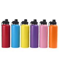 Bouteille d'eau isotherme en acier inoxydable 40 64 2,2 l 32 onces, gourde sous vide avec 3 couvercles, grande bouteille à boisson en métal, anti-fuite