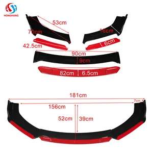 Car Accessories Carbon Fiber Style Exterior Body Parts PP Plastic 4pcs Universal Front Bumper Spoiler Lip With Red For All Car