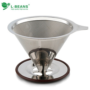กรวยกรองกาแฟสแตนเลสสองชั้น L-Beans แบบหยด ใช้ซ้ำได้ สำหรับใช้ในบ้านและสำนักงาน - Product Image 1