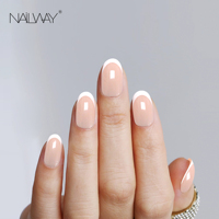 Nailway 24Pcs Réutilisable Full Cover Nude Glossy Acrylic Glue on Nails Oval White Tip French Fake Nails