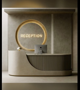 वाणिज्यिक फर्नीचर फ्रंट टेबल लक्जरी गुलाबी सफेद सोने के रिसेप्शन डेस्क कार्यालय भवन अनुप्रयोग रिसेप्शन डेस्क - Product Image 2