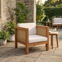 Fauteuil de salon en bois d'acacia pour extérieur, chaise d'appoint en bois pour patio avec accoudoirs en osier pour jardin et cour arrière