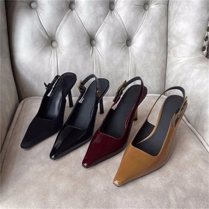 Escarpins solides pour femmes à bout pointu avec boucles, talons aiguilles fins en métal, sandales sexy à découpe latérale et bride arrière - Product Image 6