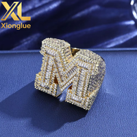 Bague en cuivre pour homme style Hip Hop avec pierre naturelle et zircone intégrale, lettre M sertie griffe, cadeau brillant