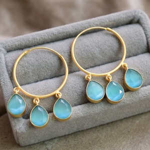 Pendientes de Aro con Cristal Azul en Forma de Lágrima, Estilo Vintage, Resistentes al Deslustre, Sin Níquel, Hipoalergénicos, Piedras Semipreciosas, Venta al Por Mayor - Product Image 3