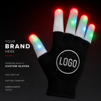 Sarung Tangan LED RGB Hitam Putih dengan Logo Kustom Grosir, 15 Lampu, 6 Mode Kedip, Baterai Dapat Diganti, Sarung Tangan Promosi Menyala