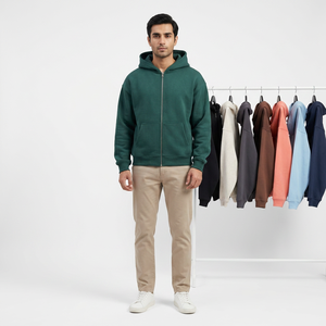 Sudadera con Capucha Casual de Alta Calidad de 400 g/m², Color Puro, Doble Cremallera, Forro Polar, 100% Algodón, Bordada, Básica, para Hombre - Product Image 1