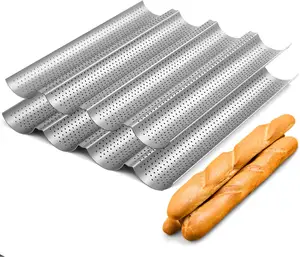 Sartén perforada antiadherente para hornear pan francés, molde para hornear pan de 4 ondas, molde para hornear, horno, tostadora