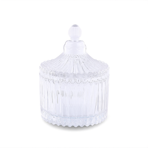 Clear Glass <b>Candle</b> Holder <b>Jar</b> <b>With</b> <b>Lid</b> Storage Container For Candy Food Decorative Use - Product Image 2