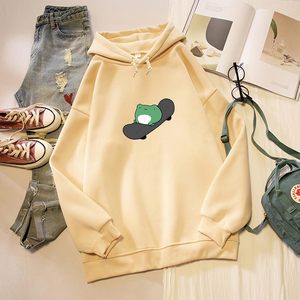 เสื้อฮู้ดสเก็ตบอร์ดลายกบสุดน่ารักสำหรับผู้หญิง FOXA เสื้อสเวตเชิ้ตโอเวอร์ไซส์สไตล์คาวาอี้ แขนยาว ผ้าคอตตอนผสมเนื้อนุ่ม - Product Image 3