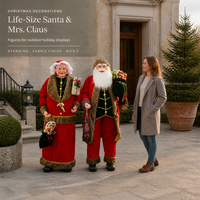 Père Noël et Mère Noël grandeur nature en tissu, décorations de Noël extérieures, ornements de fête