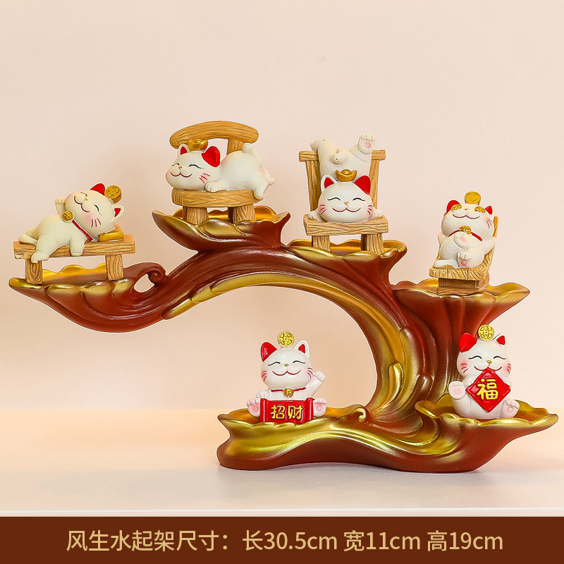 Juego de 6 piezas Lucky Cat [C] Soporte de exhibición Ruyi