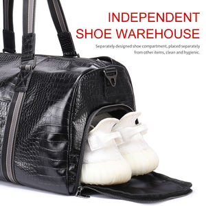 Bolsa de viaje de cuero genuino para hombre, bolsa de gimnasio con patrón de cocodrilo, bolsa de viaje de hombro de cuero con compartimento para zapatos, bolsa de equipaje - Product Image 4