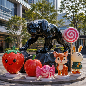 Statue d'animal en résine polyester écologique, décorative d'extérieur, en forme de <span class=keywords><strong>panthère</strong></span> <span class=keywords><strong>noire</strong></span>, motif fraise de dessin animé - Product Image 1