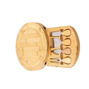 Tabla de queso redonda de madera con juego de cubiertos para servir frutas y queso, duradera, solo se lava a mano. - Product Image 4