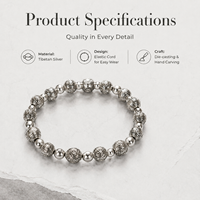 Bracelet en perles de globe en argent tibétain, motif sculpté, bracelet ethnique en perles, bijoux bohèmes faits à la main pour femmes et hommes