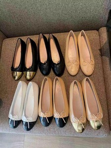 Nouvelles Chaussures Plates de Ballet Premium 2026 Beige et Noir à Bout Cap-Toe en Cuir Matelassé avec Nœud Décoratif – Chaussures Habillées Décontractées - Product Image 5