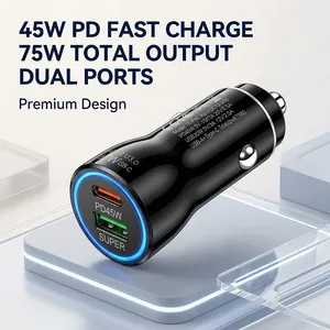 Cargador de Coche de 45W con Doble Puerto USB C PD3.0 QC3.0, Adaptador de Carga Rápida con Protección de Seguridad Avanzada, Compatible con Vehículos de 12V y 24V, 1 Unidad - Product Image 1
