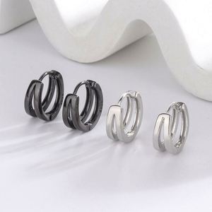Pendientes de Aro de Plata de Ley 925 de Doble Capa, Color Negro Plateado, para Mujer y Hombre, Chapados en Rodio, Regalos para Bodas y Uso Diario - Product Image 1