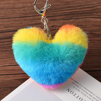 Porte-clés pompon en fourrure en forme de coeur personnalisé moelleux femmes coeur fausse fourrure vert Pom Pom porte-clés sac accessoire porte-clés Puffball