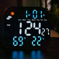 Multifunktionale LED-Uhr zum Aufhängen oder Aufstellen Wetter- und Temperaturanzeige Große Digitale Wanduhr für Zuhause und Büro