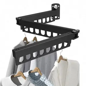 Laundry Clothesline Retractable Cloth Hook Drying Rack Folding Wall Mounted Clothes Hanger Rack Space-saver Retractable Fold