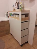 Armoire de salle de bain ultra-étroite de 23 cm de large à 3 tiroirs sur roulettes, unité de rangement mobile peu encombrante avec étagère ouverte pour toilettes et cuisine