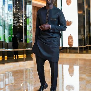 Vêtements africains pour hommes en gros, ensemble <span class=keywords><strong>chemise</strong></span> et pantalon de couleur unie, vêtements africains pour hommes, style ethnique, ensemble décontracté pour hommes - Product Image 4