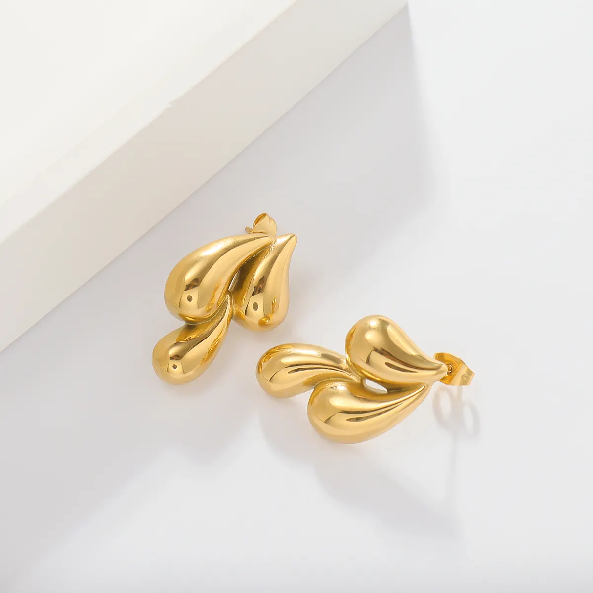 Fashion Minimalist 18K Gold Plated Multiple Water Drop Earrings Women Chunky Stainless Steel Bamboo Hoop Stud Earring Jewelry