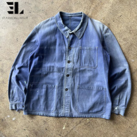 Veste de travail en sergé de coton délavé et décoloré au soleil LARSUR, style français, pour le travail, la chasse, les tâches à la ferme