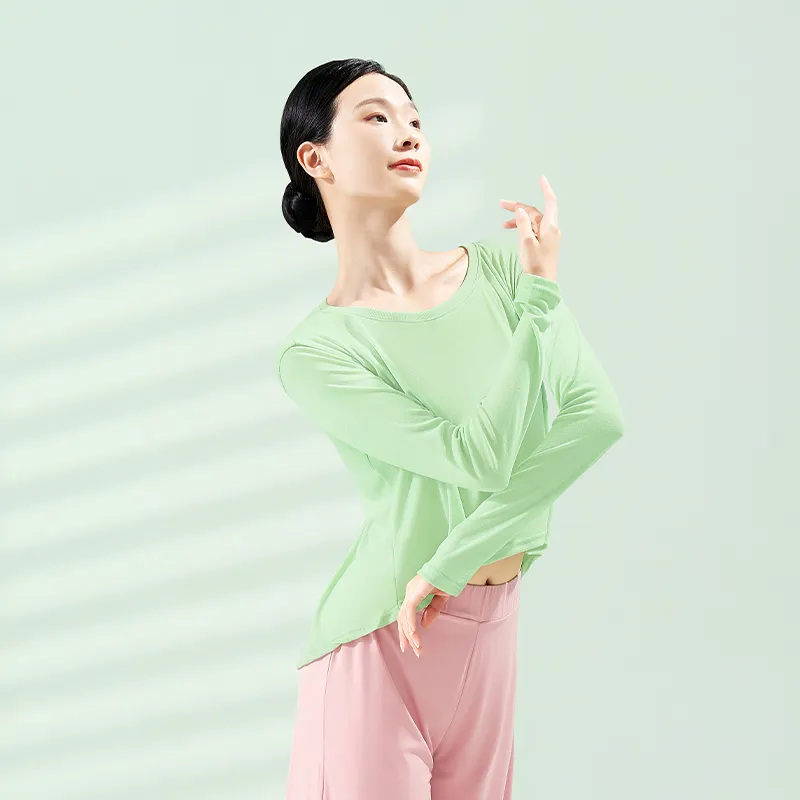 महिला चीनी शास्त्रीय नृत्य शीर्ष वयस्क ढीला फ्रंट शॉर्ट बैक लंबा आधुनिक नृत्य अभ्यास ब्लाउज