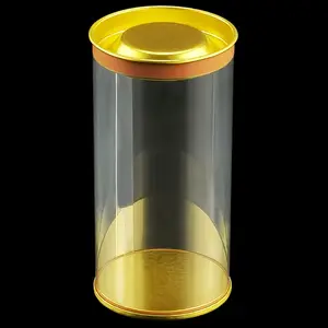 Plastic Boxes Custom Plastic Cylinder Clear Box Transparent Round Tube PET PVC Packaging With Tin Lid