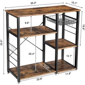 Chariot de cuisine en métal bon marché avec panier chariot utilitaire Portable de micro-ondes avec rangement sur roues support d'étagère supérieur en bois - Product Image 4